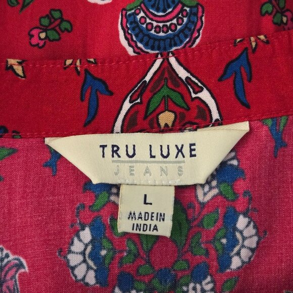 NWT | Tru Luxe Jeans Red Multi Ornate Paisley Floral Embroidered Blouse | Large - Picture 5 of 7